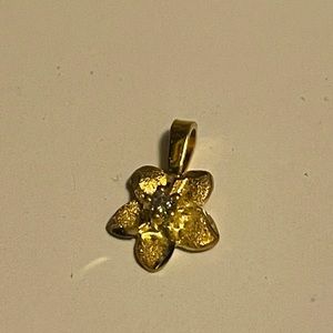 14k diamond  plumeria pendant